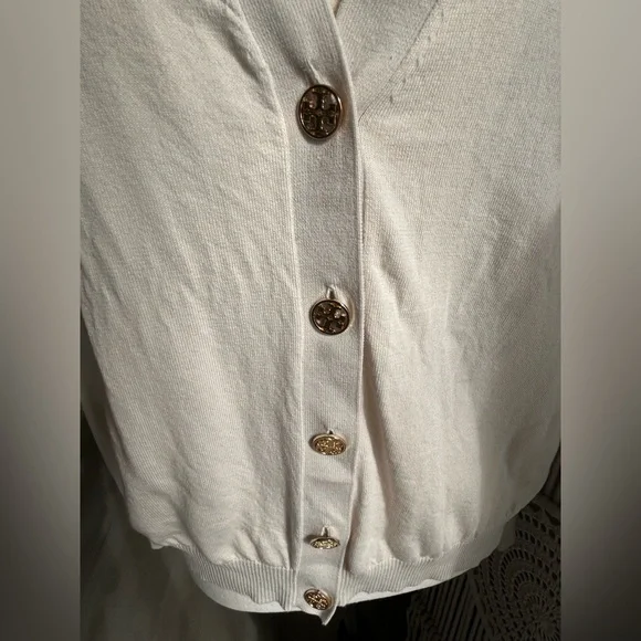 Tory Burch Cream Cardigan with Gold Buttons - Picture 2 of 5
